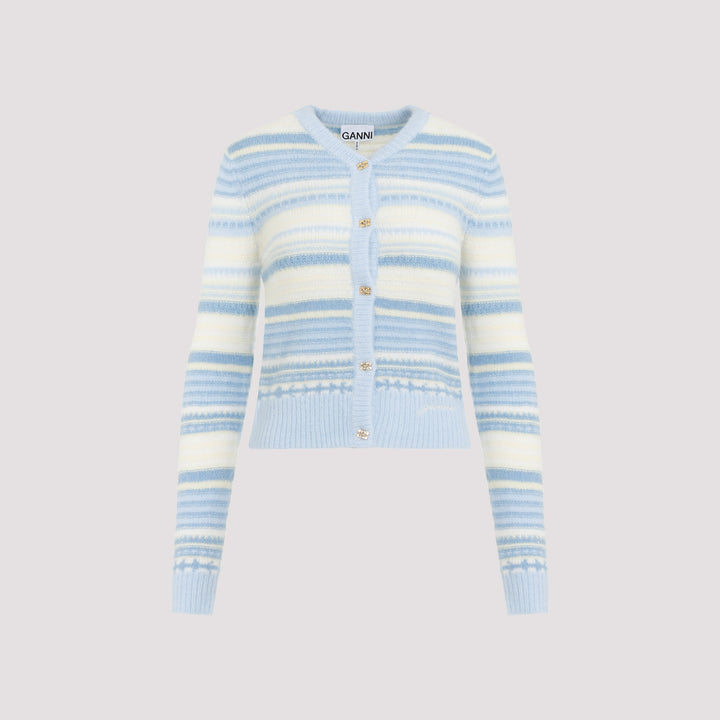 Light Blue Stripe Soft Wool Cardigan-0