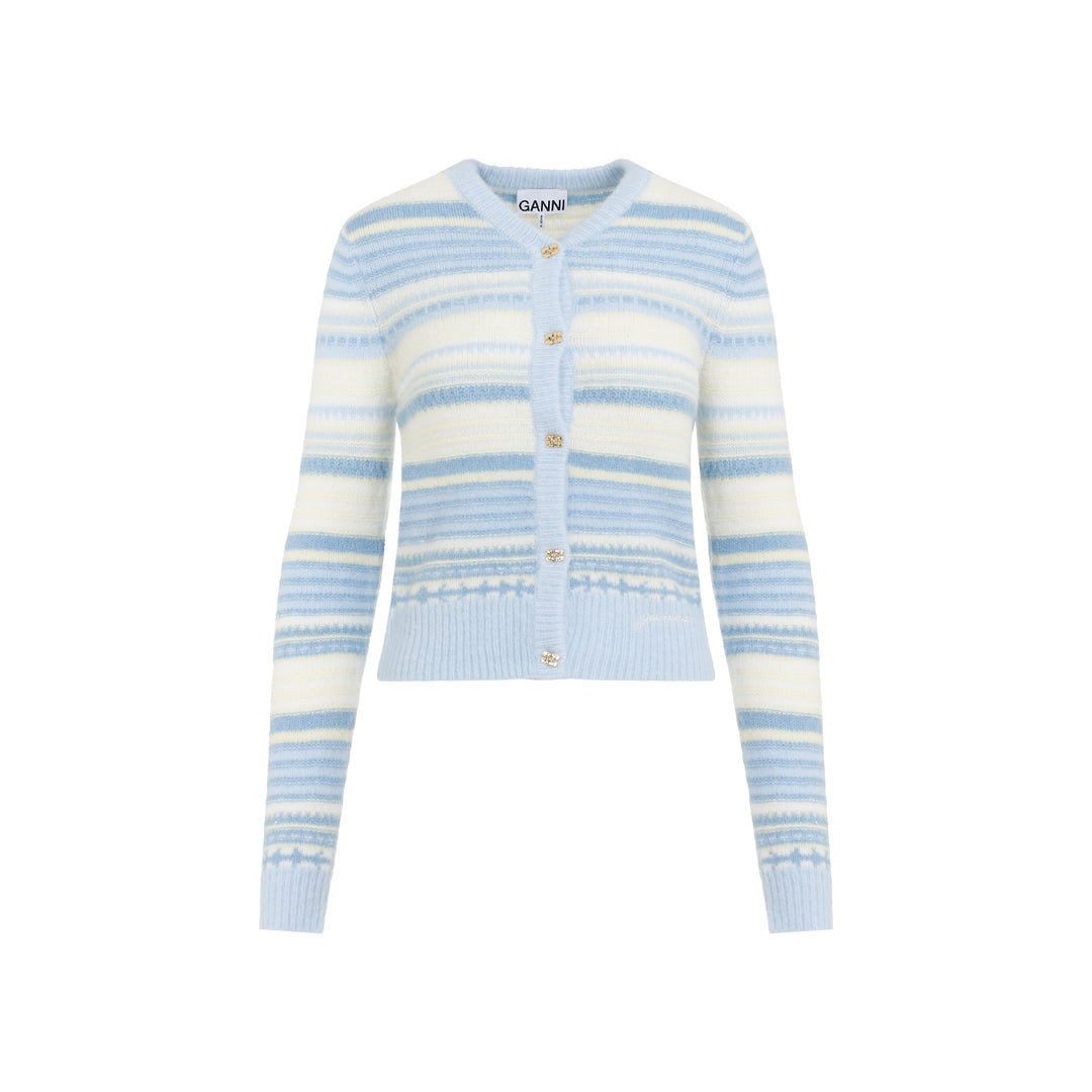 Light Blue Stripe Soft Wool Cardigan-1