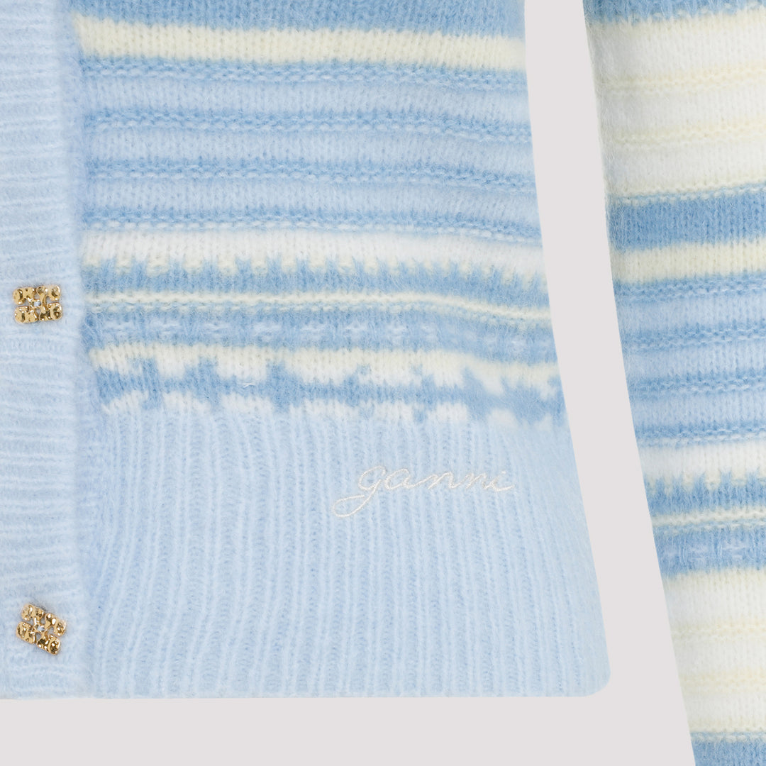 Light Blue Stripe Soft Wool Cardigan-5