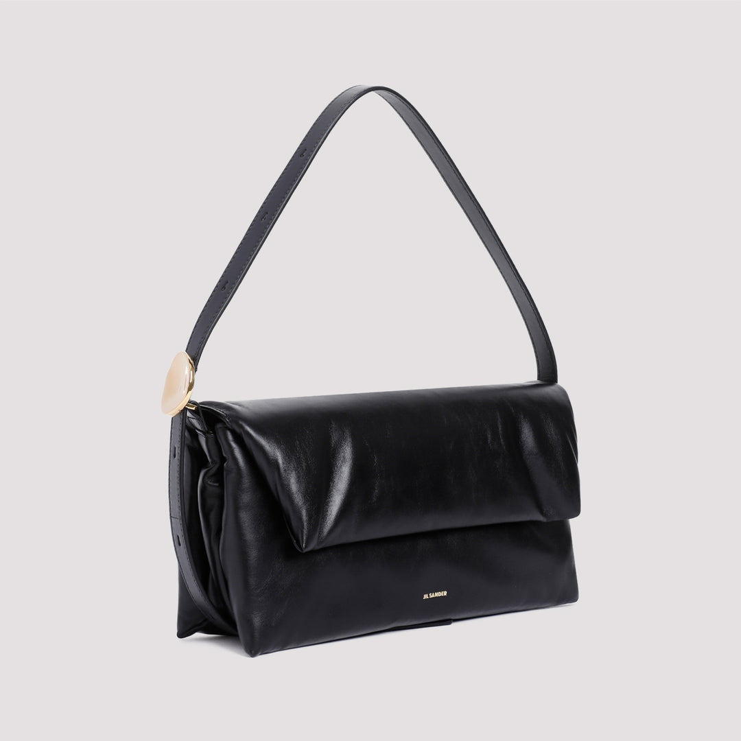 Black Origami Nappa Calf Leather Shoulder Bag-4