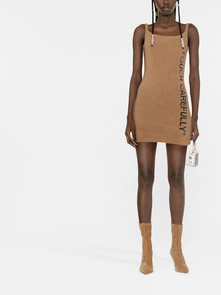 OFF-WHITE slogan detail fuzzy mini dress-1