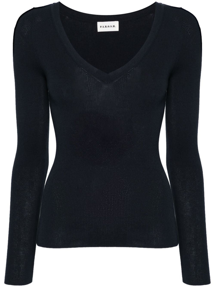 V-neck ribbed-knit top-1