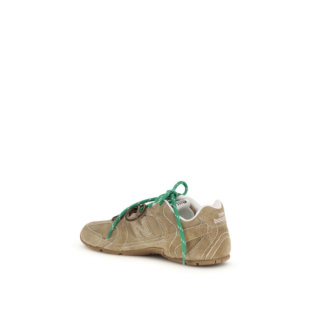 Miu Miu Beige Calf Leather Bos Taurus Athletic Sneakers