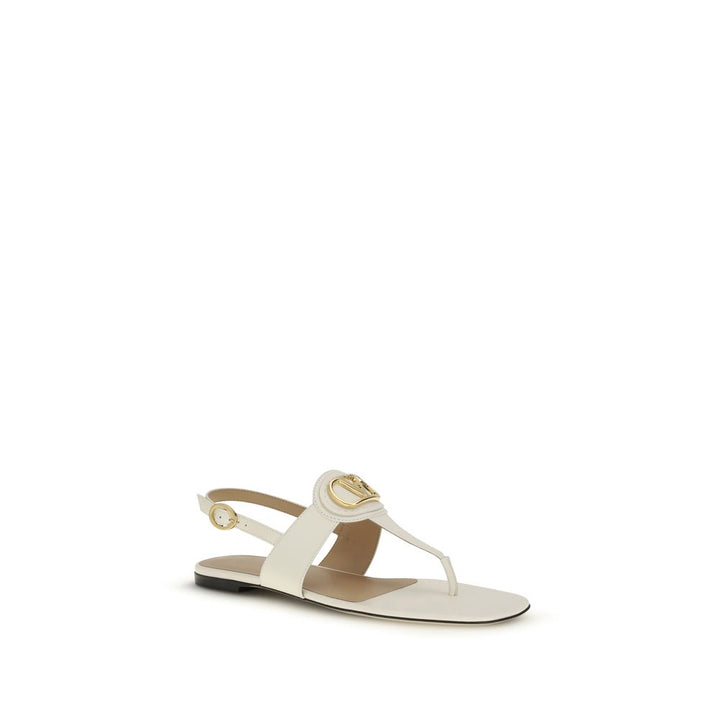 Valentino Garavani Cream Calf Leather Bos Taurus Flat Sandals
