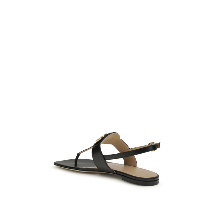 Valentino Garavani Black Calf Leather Bos Taurus Flat Sandals
