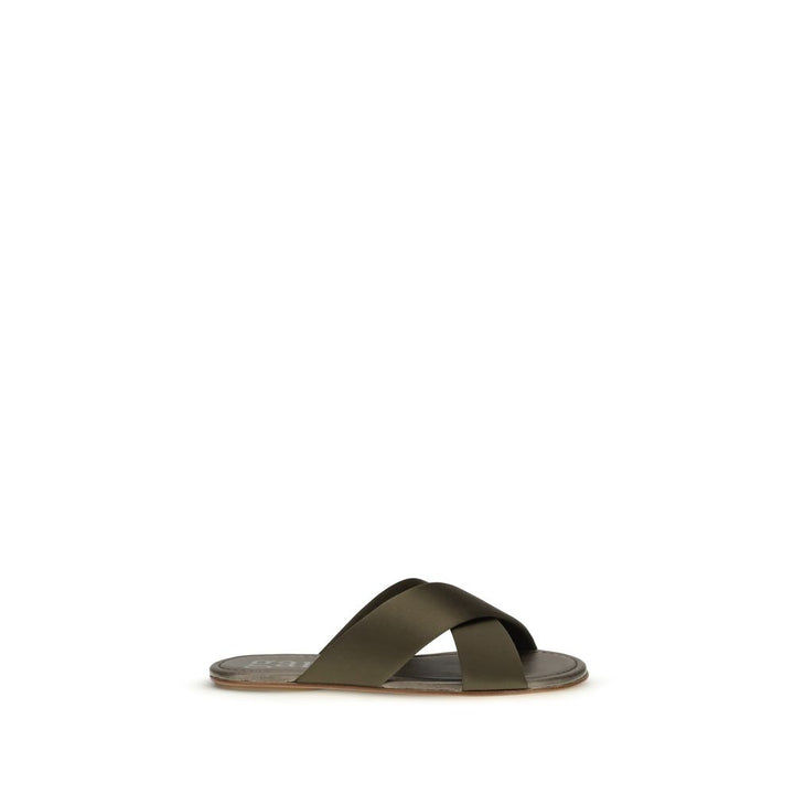 Pedro García Brown Silk Flat Sandals