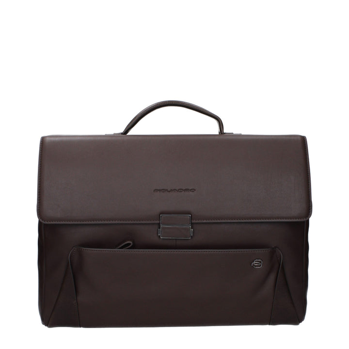 Piquadro Brown Leather Business And Laptop Bag
