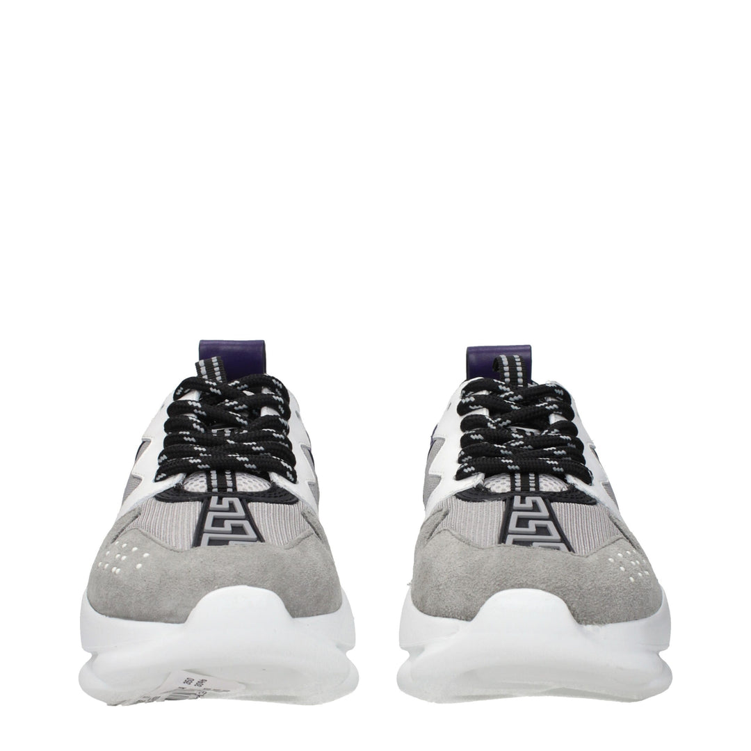 Versace Gray Leather Athletic Sneakers