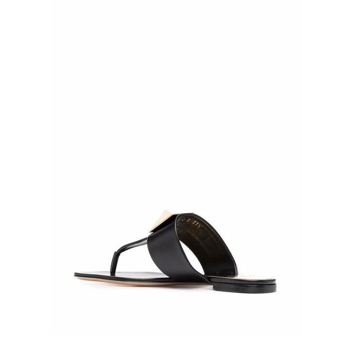 Valentino Garavani Black Leather Flat Sandals