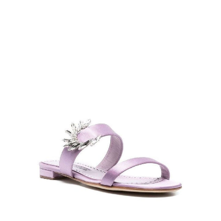 Manolo Blahnik Purple Silk Flat Sandals