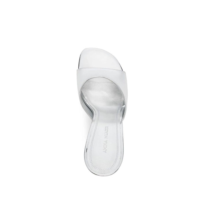 Amina Muaddi Silver Calfskin Mules