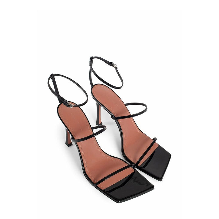 Amina Muaddi Black Calfskin Stiletto Heel Sandals