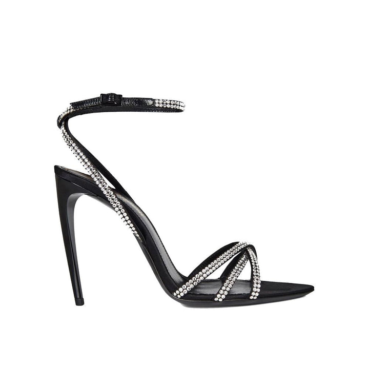Saint Laurent Black Silk Stiletto Heel Sandals