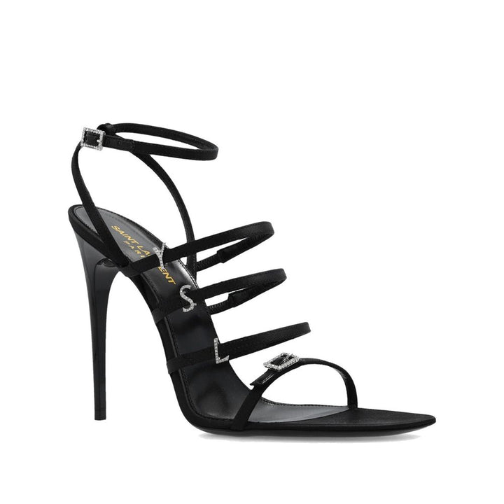 Saint Laurent Black Silk Stiletto Heel Sandals