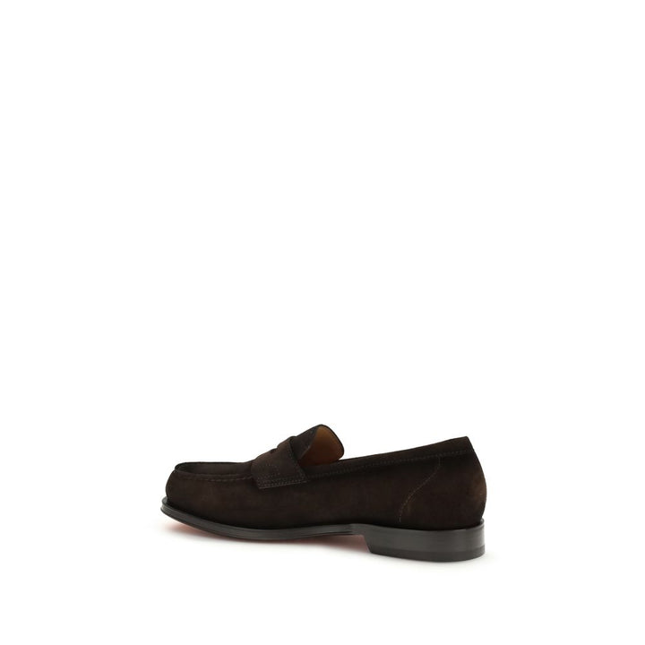 Santoni Brown Calf Leather Bos Taurus Slip-On Loafers