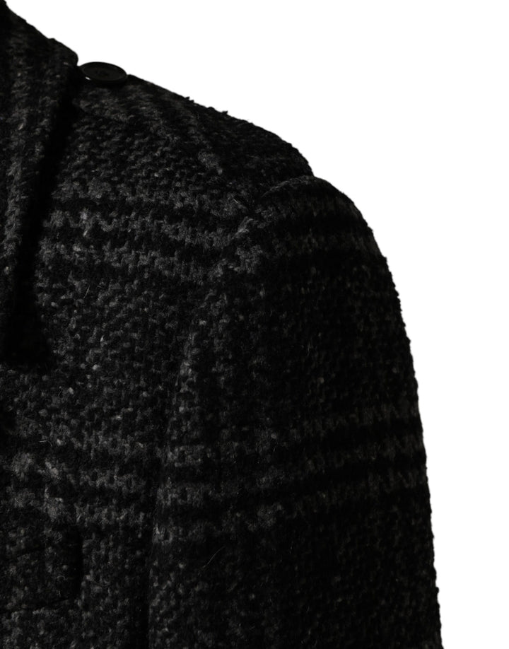 Dolce & Gabbana Grey Double Breasted Plaid Wool Coat Jacket