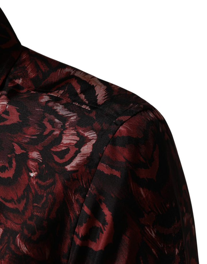 Dolce & Gabbana Bordeaux Patterned Collared Men Dress Shirt