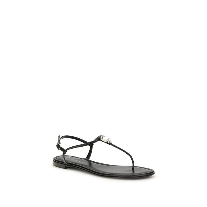 Giuseppe Zanotti Black Calf Leather Bos Taurus Flat Sandals