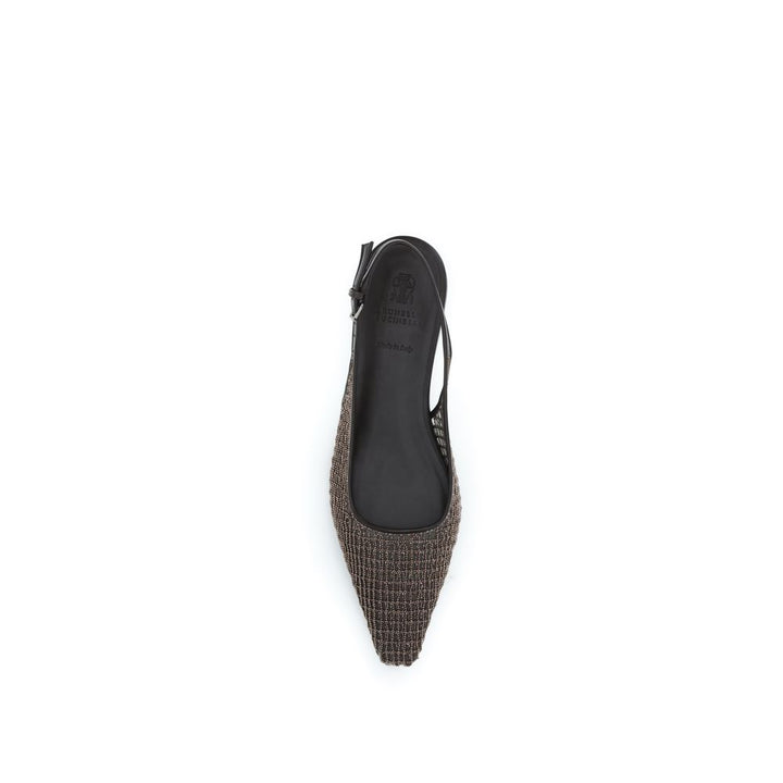 Brunello Cucinelli Brown Calf Leather Bos Taurus Ballet Flats