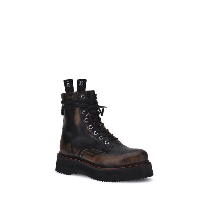 R13 Brown Rubber Lace-Up Boots