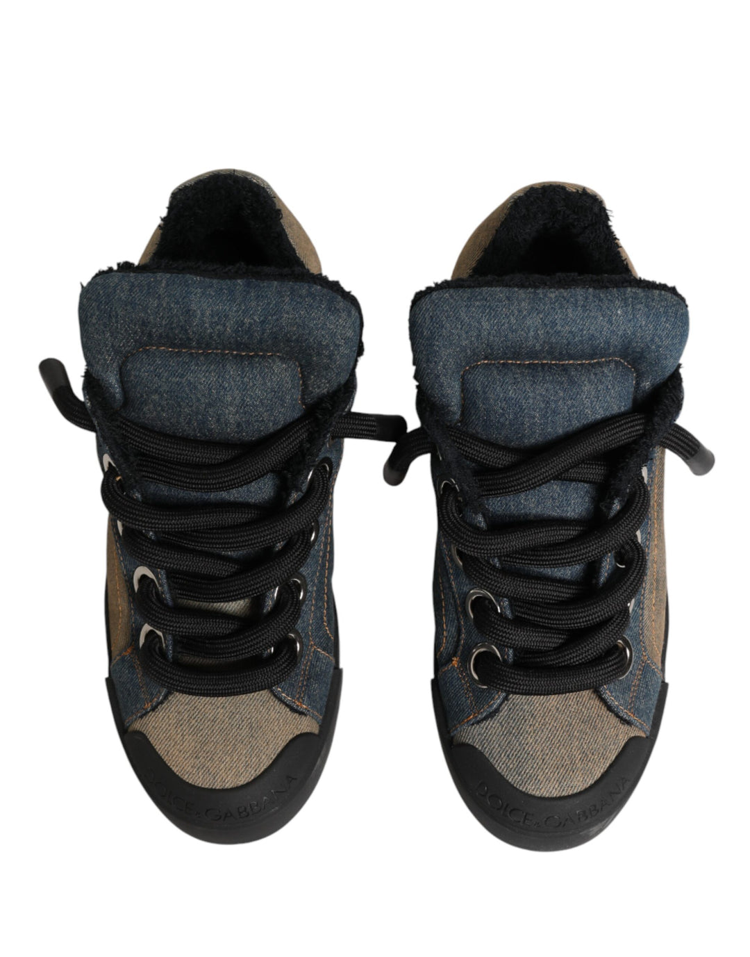 Dolce & Gabbana Multicolor Color Block Denim Low Top Sneakers Shoes