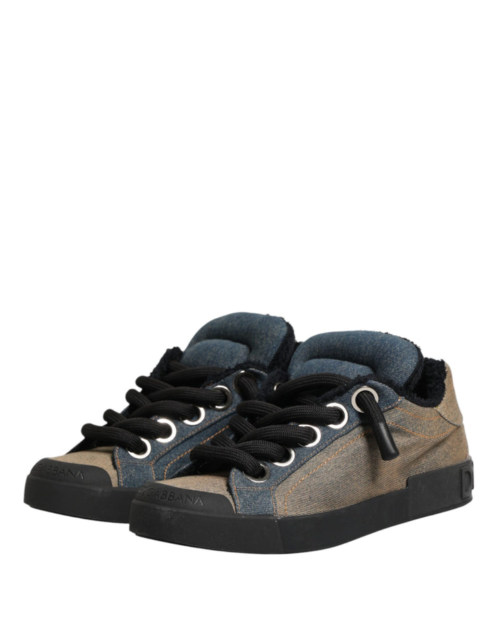 Dolce & Gabbana Multicolor Color Block Denim Low Top Sneakers Shoes