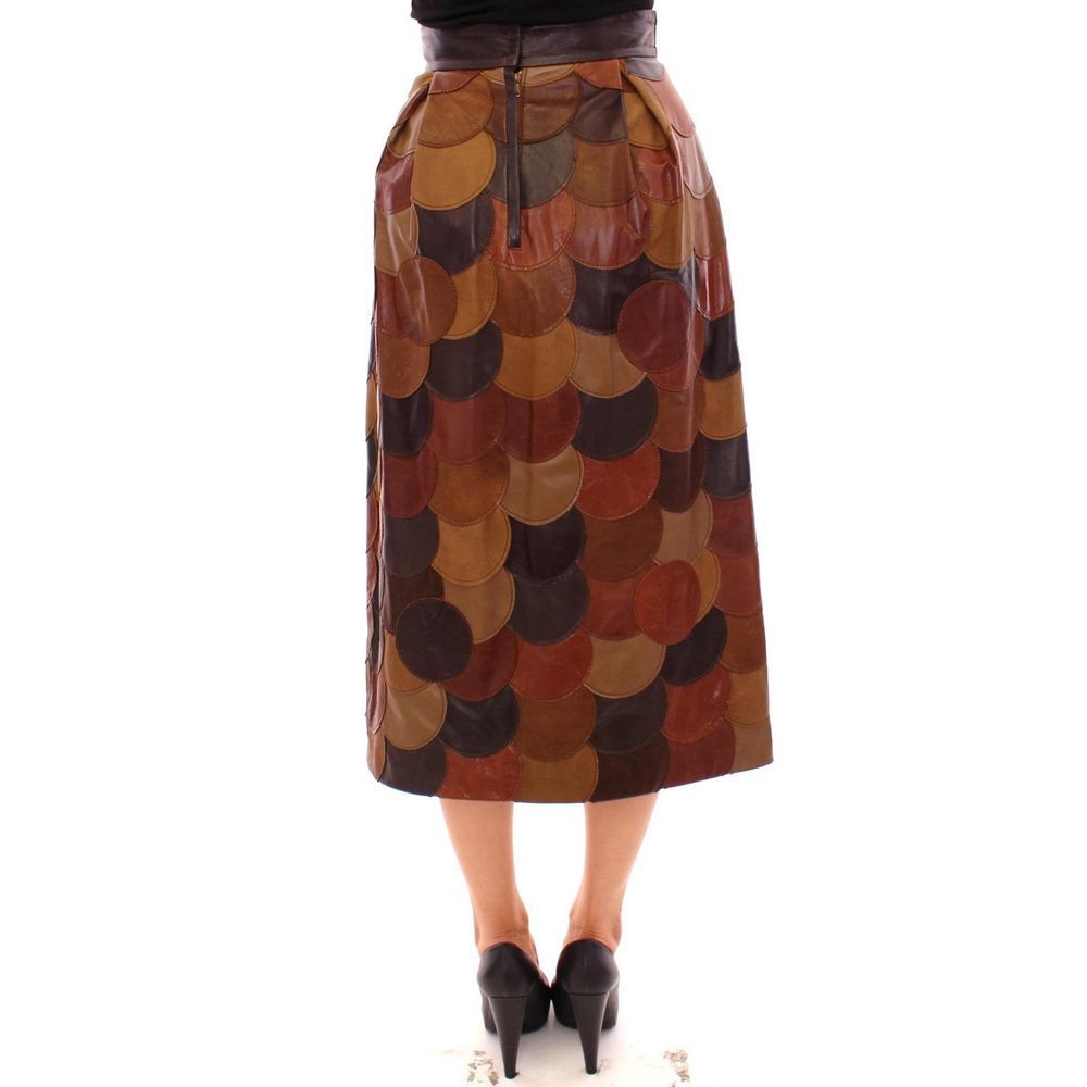 Dolce & Gabbana Brown Lamb Leather Midi Skirt