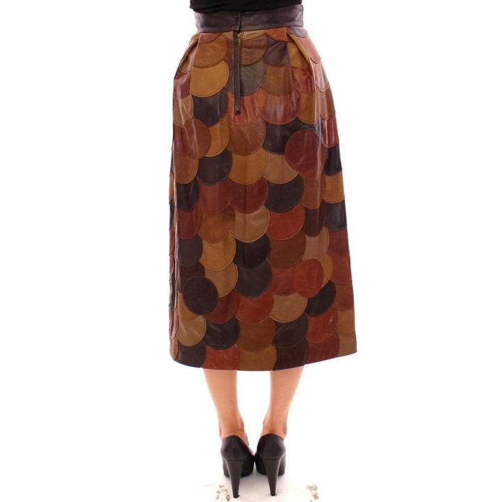 Dolce & Gabbana Brown Lamb Leather Midi Skirt