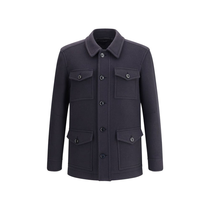 Tom Ford Blue Fleece Wool Coat