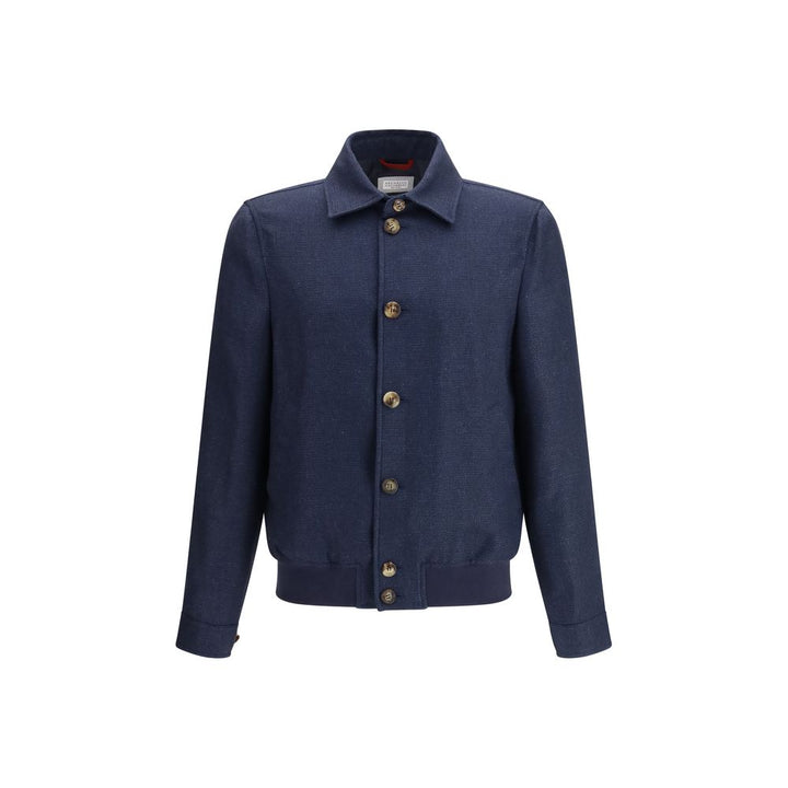 Brunello Cucinelli Blue Silk Denim Jacket