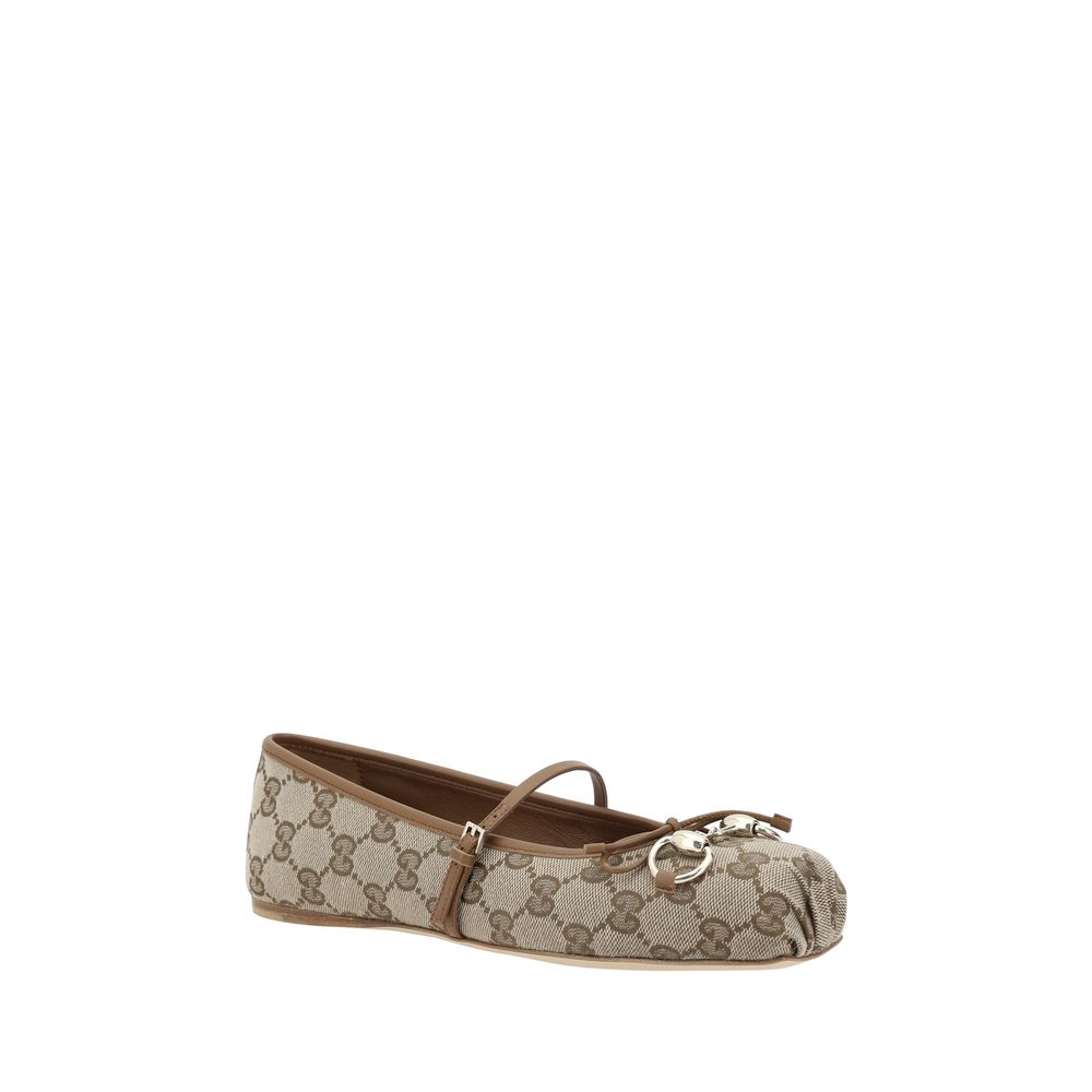 Gucci Brown Calf Leather Bos Taurus Ballet Flats
