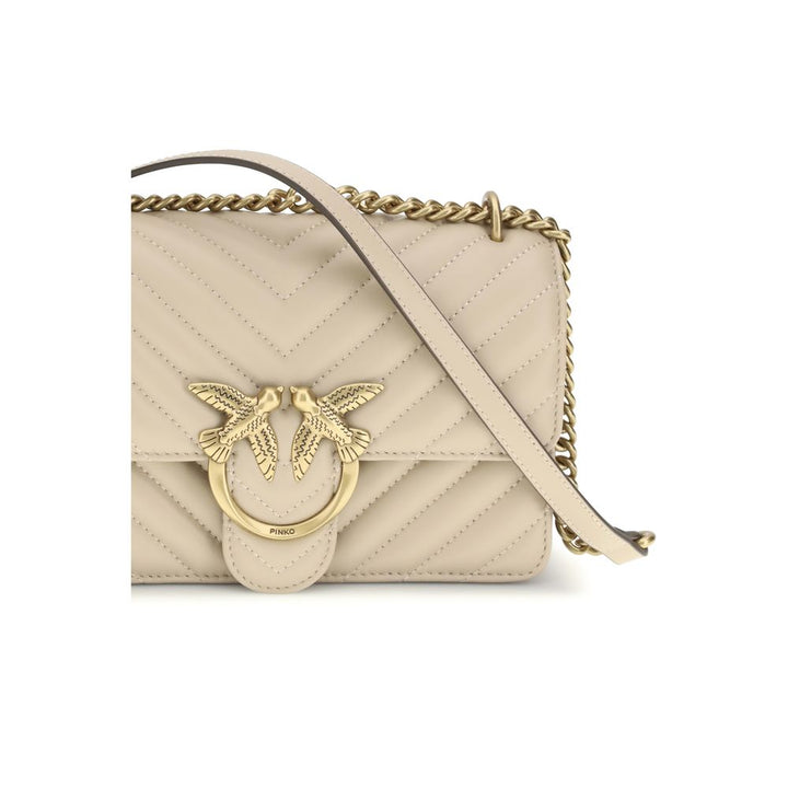 PINKO Beige Calf Leather Bos Taurus Shoulder Bag
