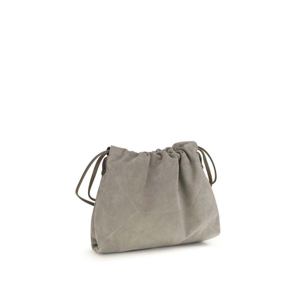 Brunello Cucinelli Gray Calf Leather Bos Taurus Shoulder Bag