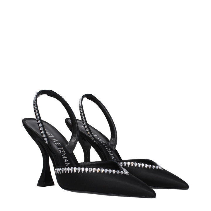 Stuart Weitzman Black Satin Stiletto Heel Sandals