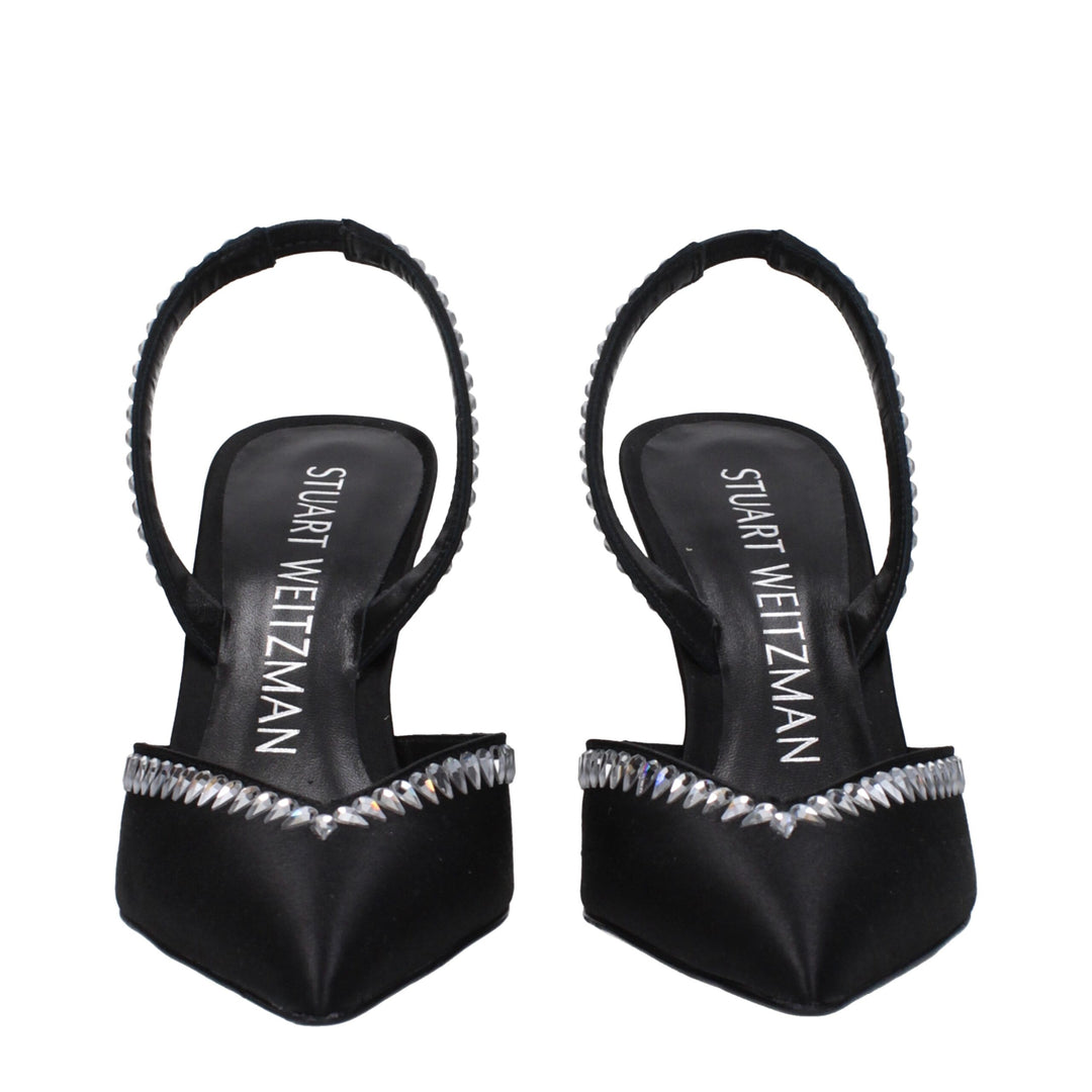 Stuart Weitzman Black Satin Stiletto Heel Sandals