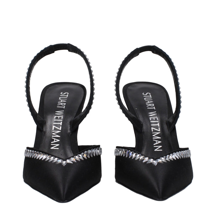 Stuart Weitzman Black Satin Stiletto Heel Sandals