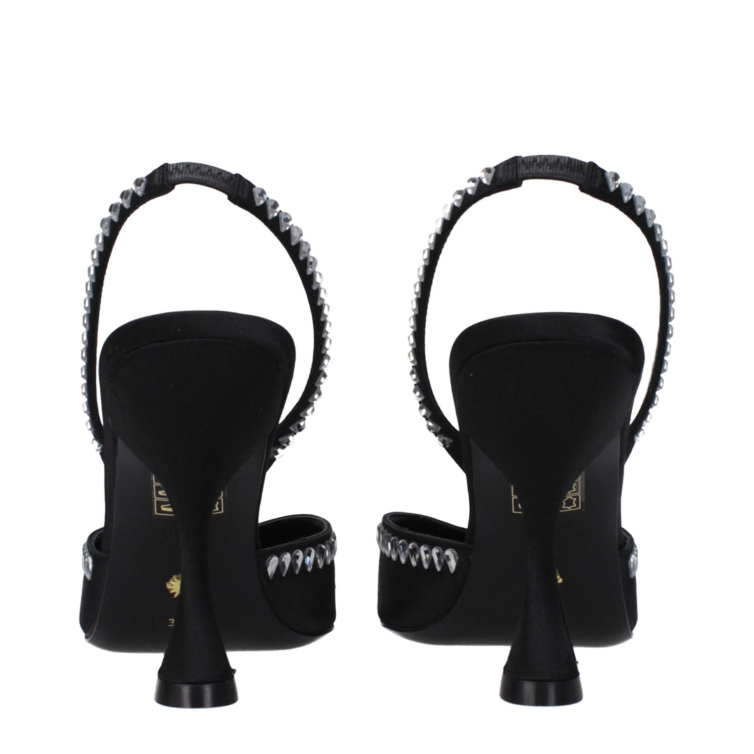 Stuart Weitzman Black Satin Stiletto Heel Sandals