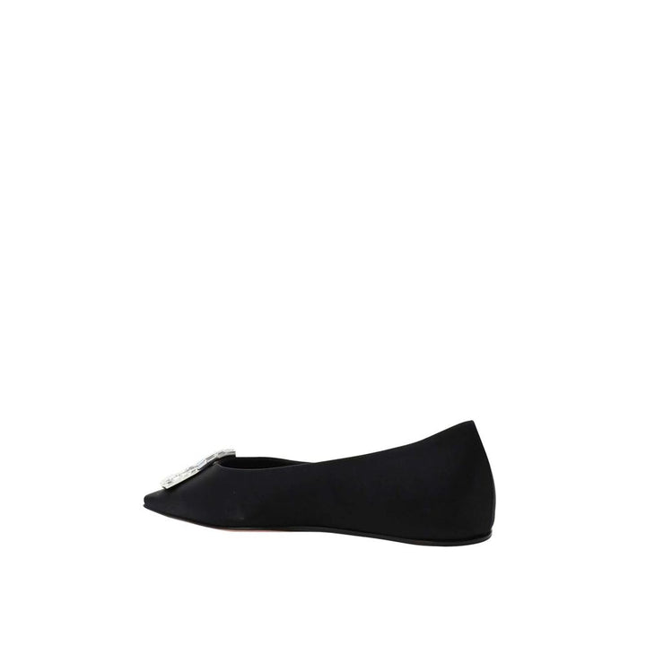 Amina Muaddi Black Silk Ballet Flats
