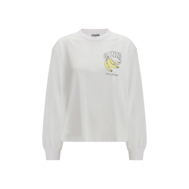 Ganni White Cotton Long Sleeve T-Shirt