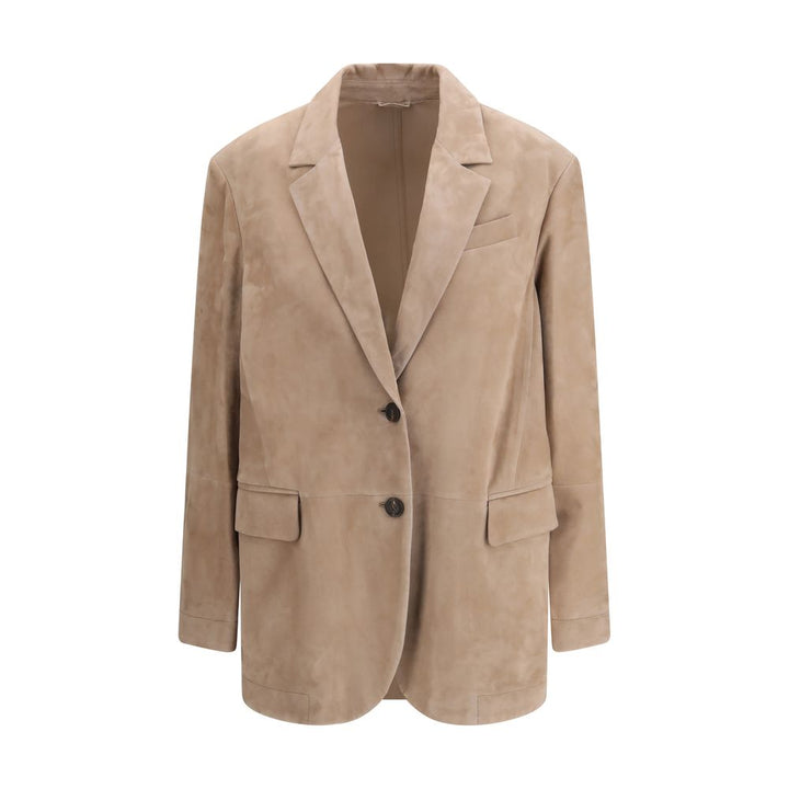 Brunello Cucinelli Beige Calf Leather Bos Taurus Coat