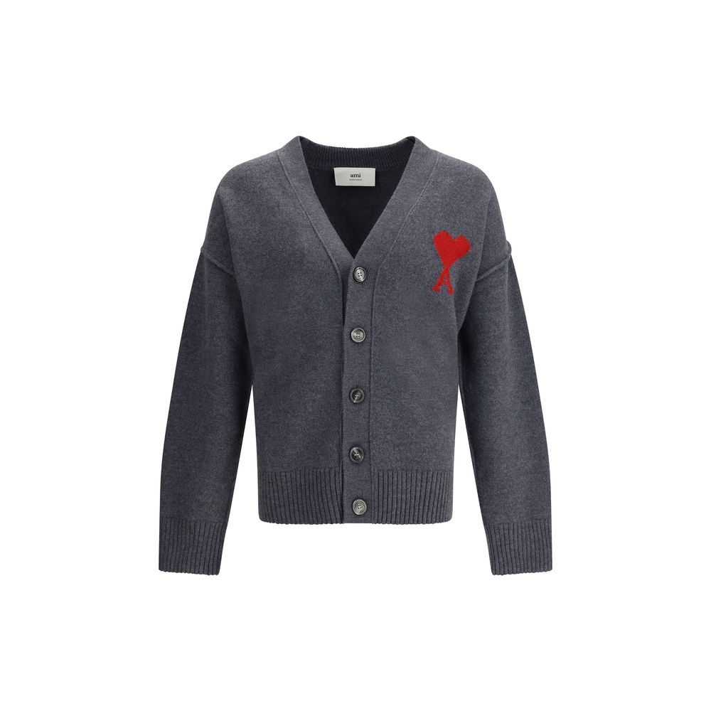 Ami Paris Gray Fleece Wool Cardigan
