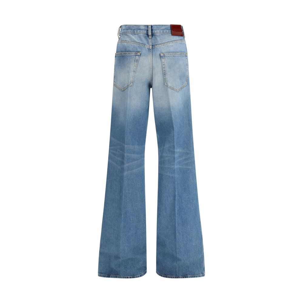 Gucci Light Blue Cotton Flared Jeans