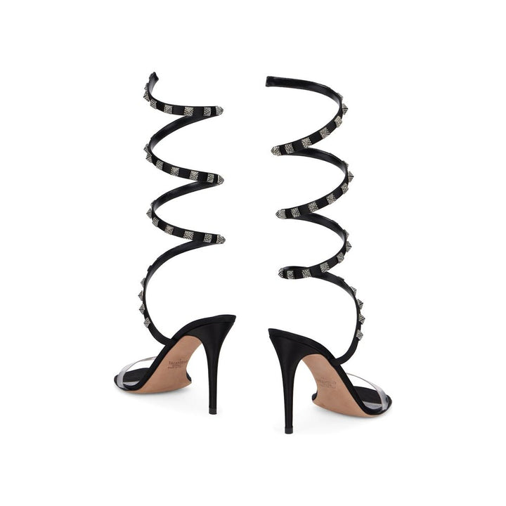 Valentino Garavani Black Lamb Leather Stiletto Heel Sandals