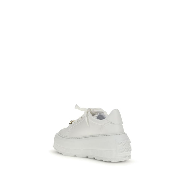 Casadei White Calf Leather Bos Taurus Platform Sneakers