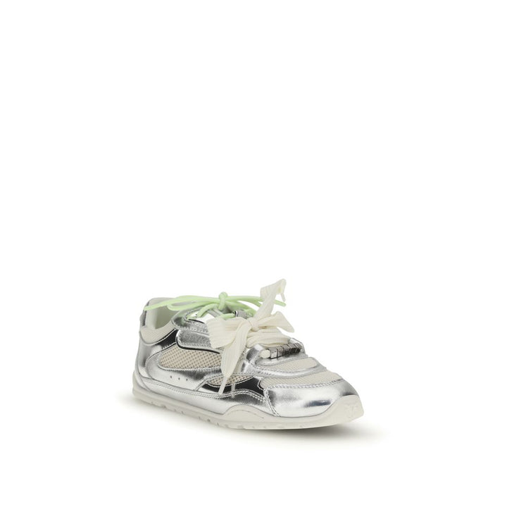 PINKO Silver Calf Leather Bos Taurus Athletic Sneakers