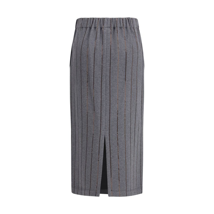 Brunello Cucinelli Gray Cotton Midi Skirt