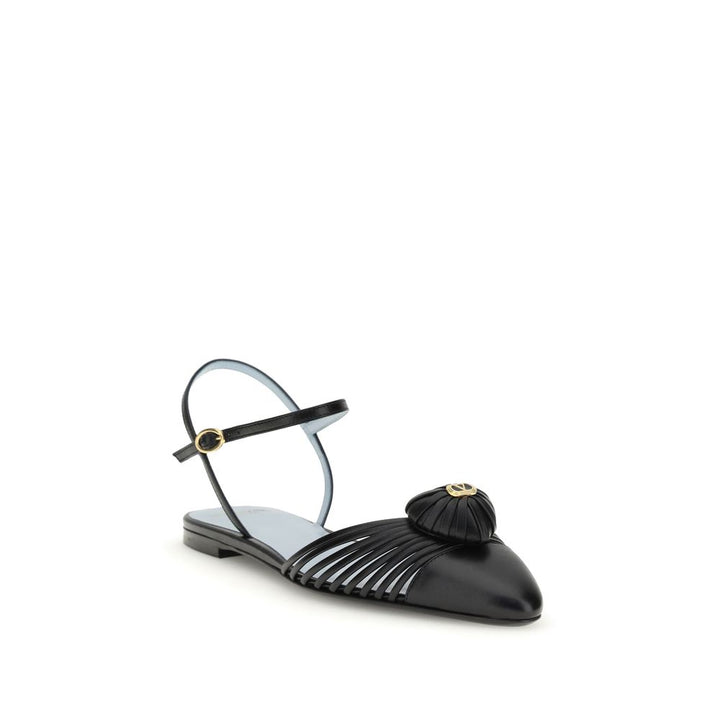Valentino Garavani Black Goatskin Flat Sandals