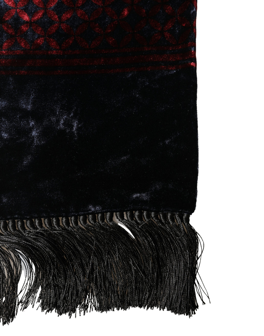 Dolce & Gabbana Black Red Rayon Geometric Pattern Fringe 140cm X 16cm  Scarf