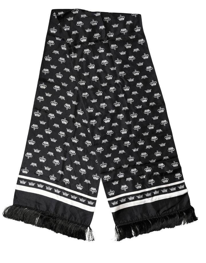 Dolce & Gabbana Black Silk Crown Fringe Neck Wrap 173cm x 32.5cm Scarf