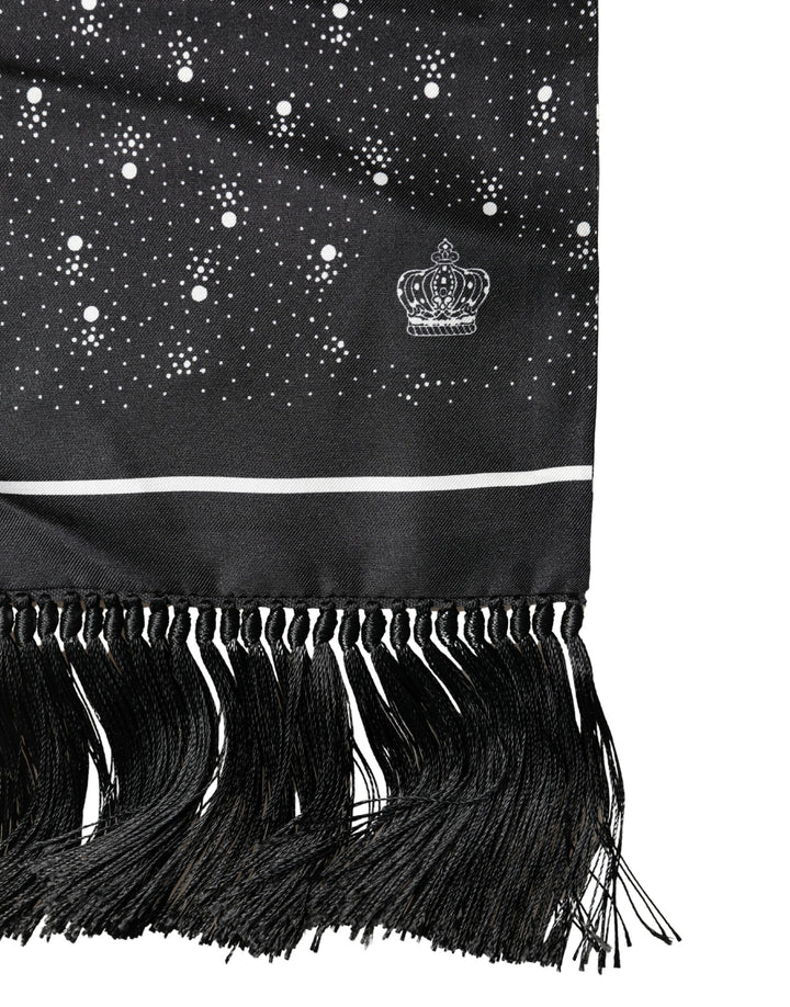 Dolce & Gabbana Black White Silk Dotted Print Foulard 140cm X 15cm Scarf